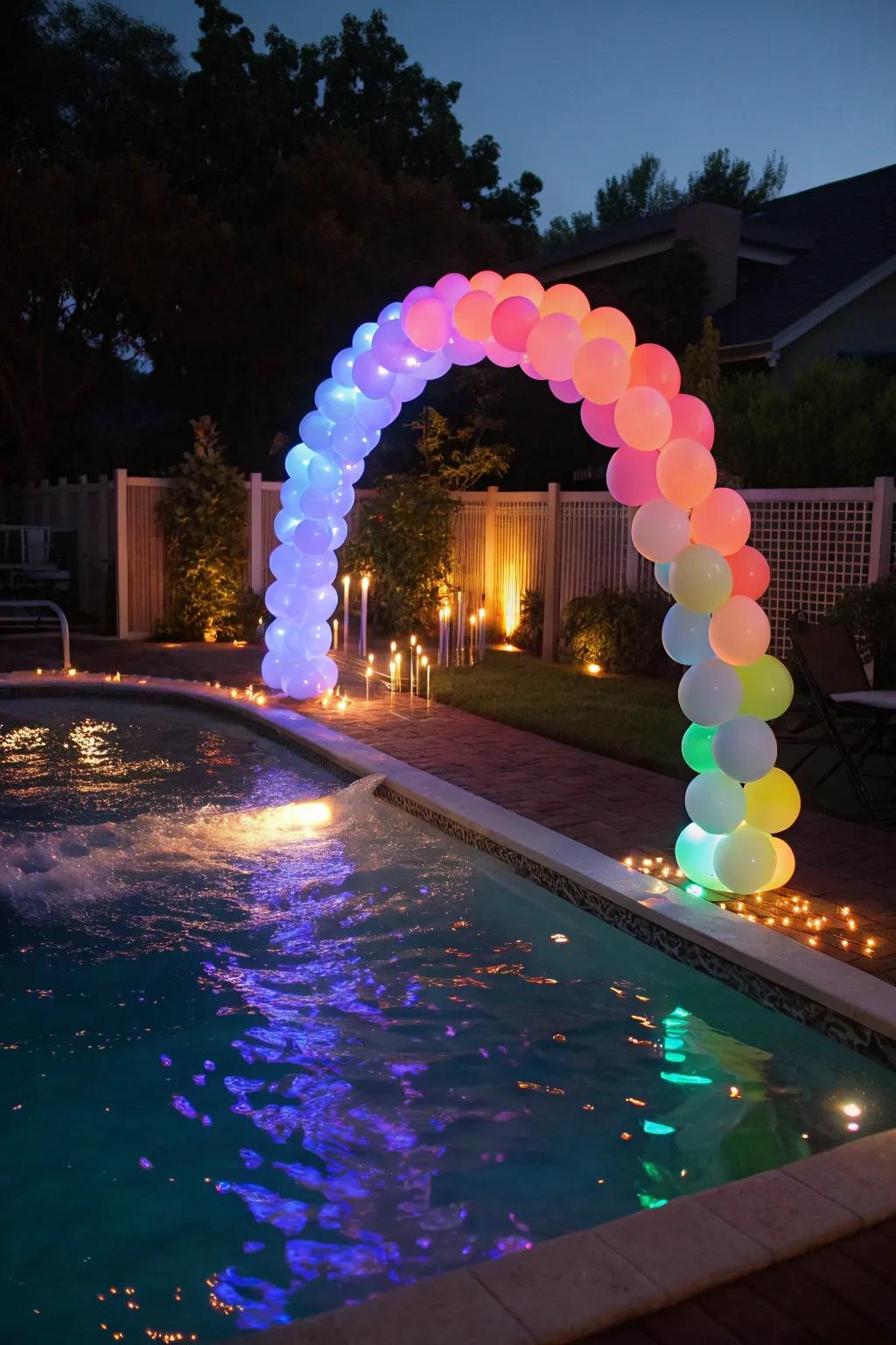 Illuminate your night with a glowing neon balloon arch.