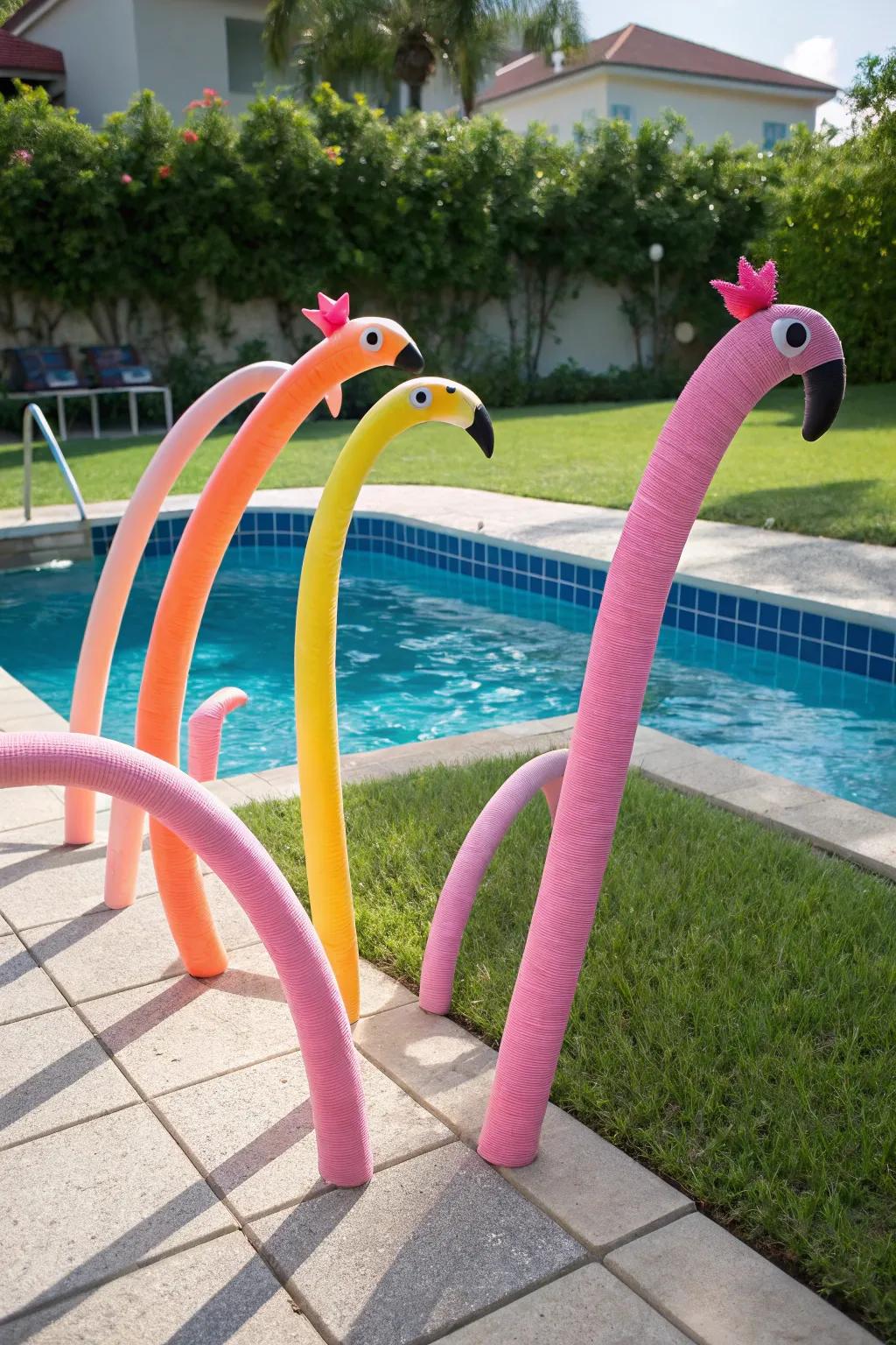 Pool noodles transformed into fun and creative decorations.