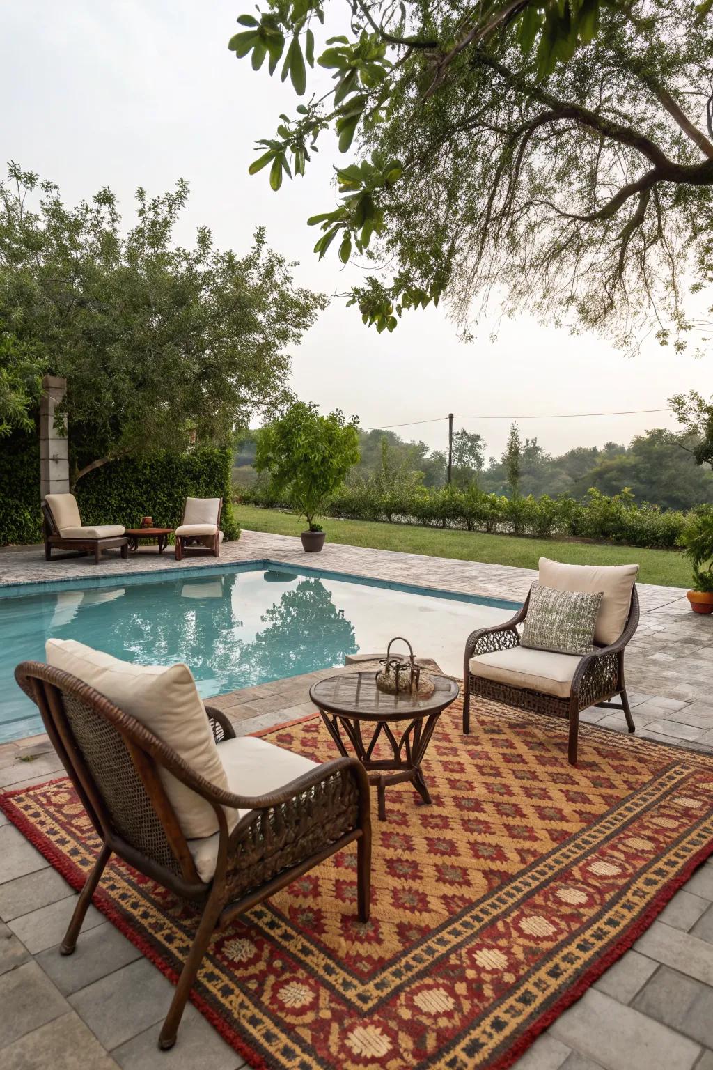 Outdoor rugs define spaces and add comfort to your patio.