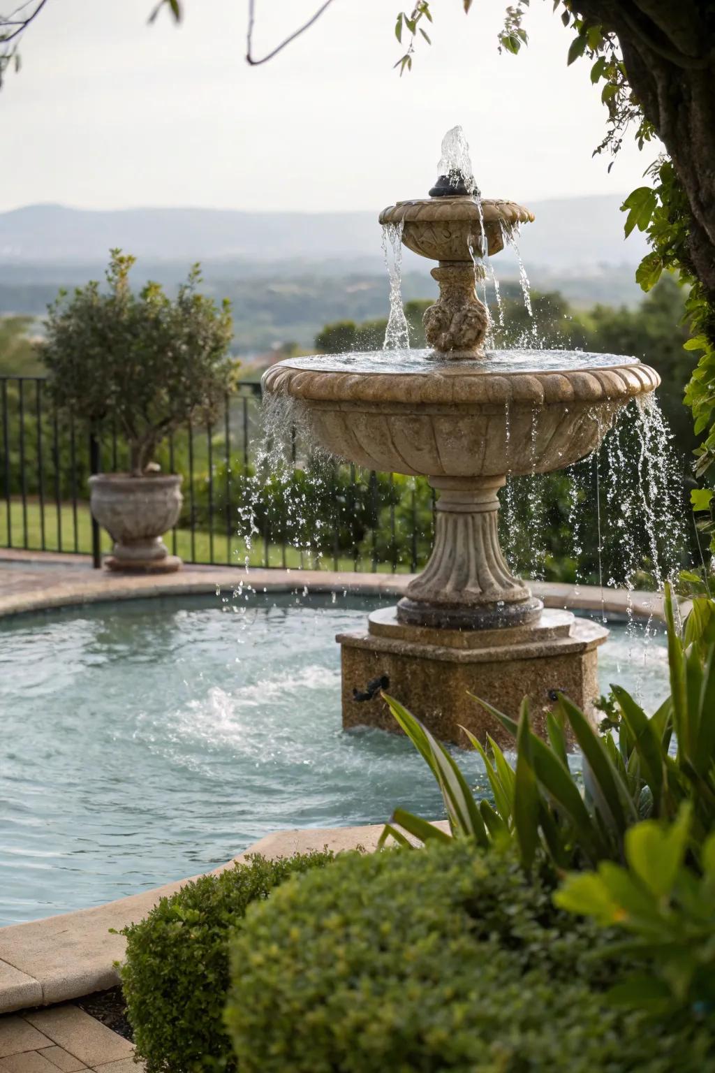 Water features add tranquility and privacy to pool settings.