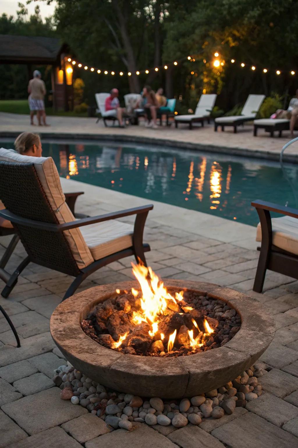 Fire features add warmth and ambiance to your pool area.