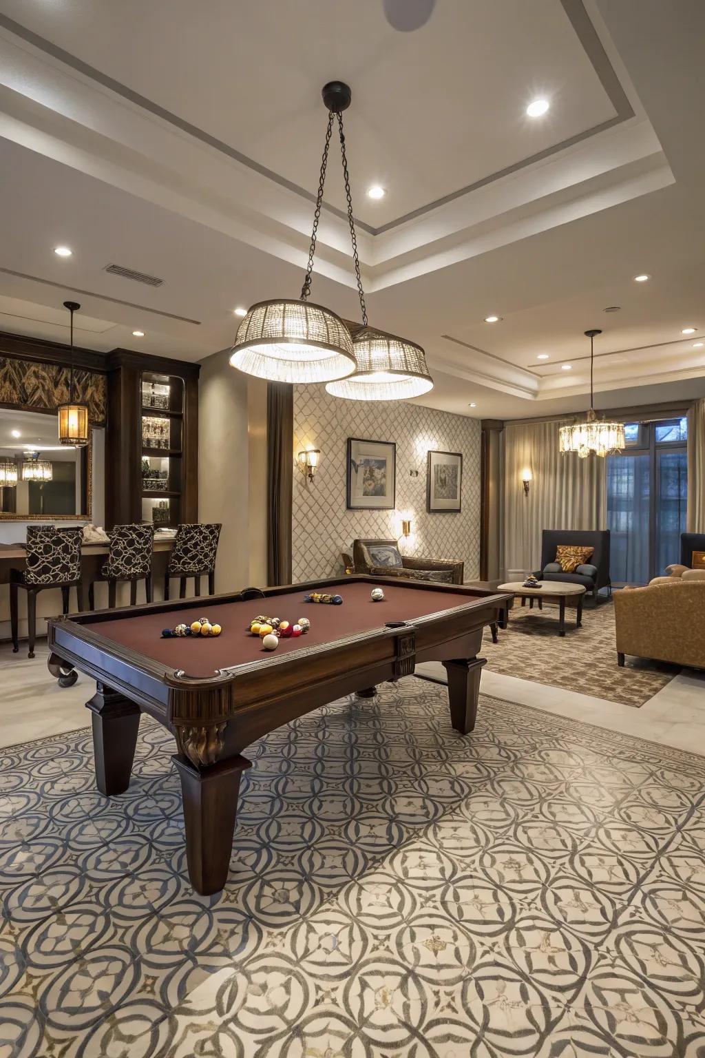 Unique flooring that adds character and defines the pool area.