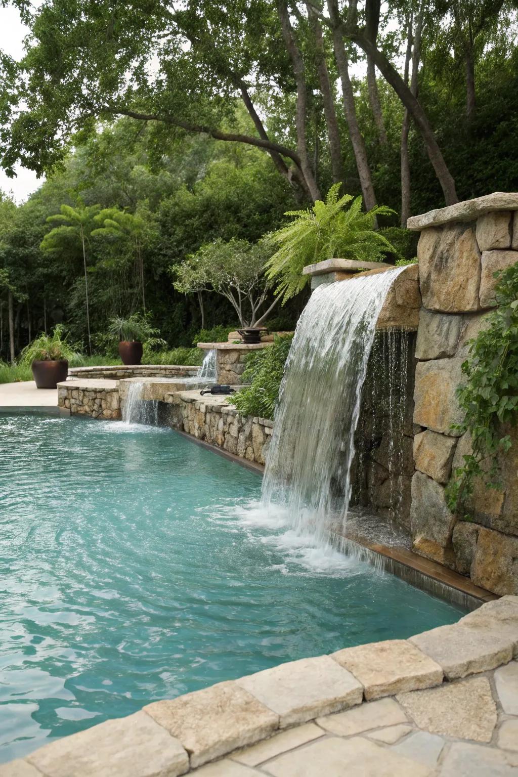 Waterfalls add dynamic beauty and tranquility to your pool area.