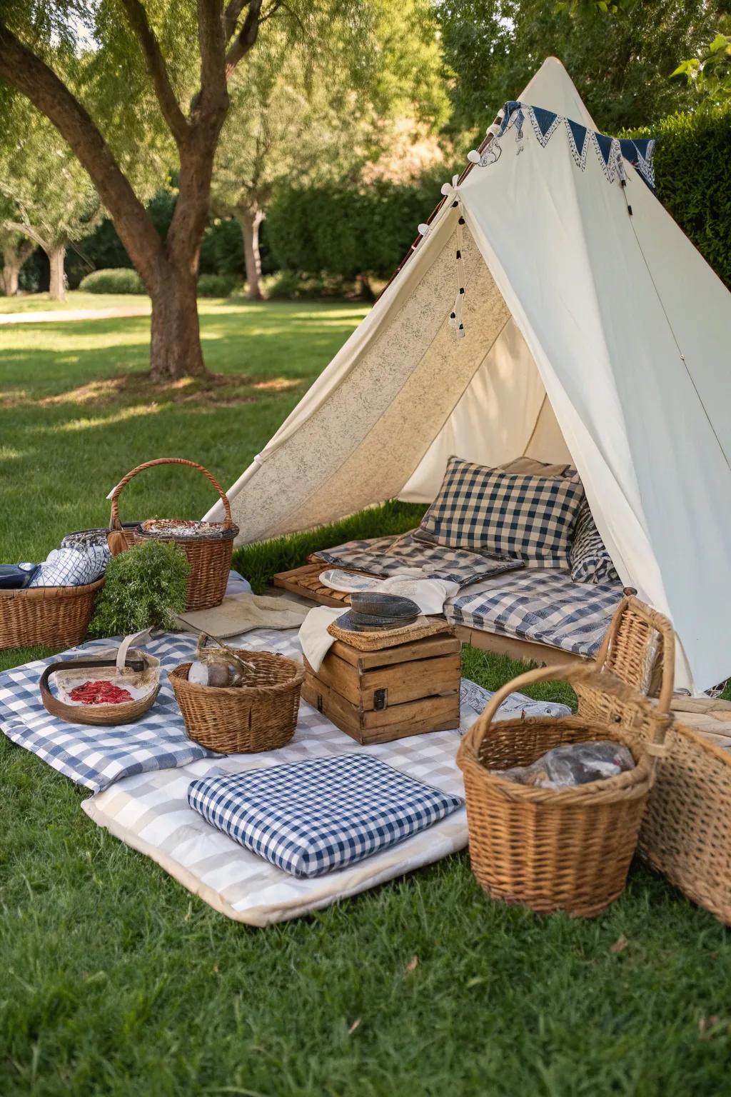 Enjoy a classic picnic theme with casual tent decor.