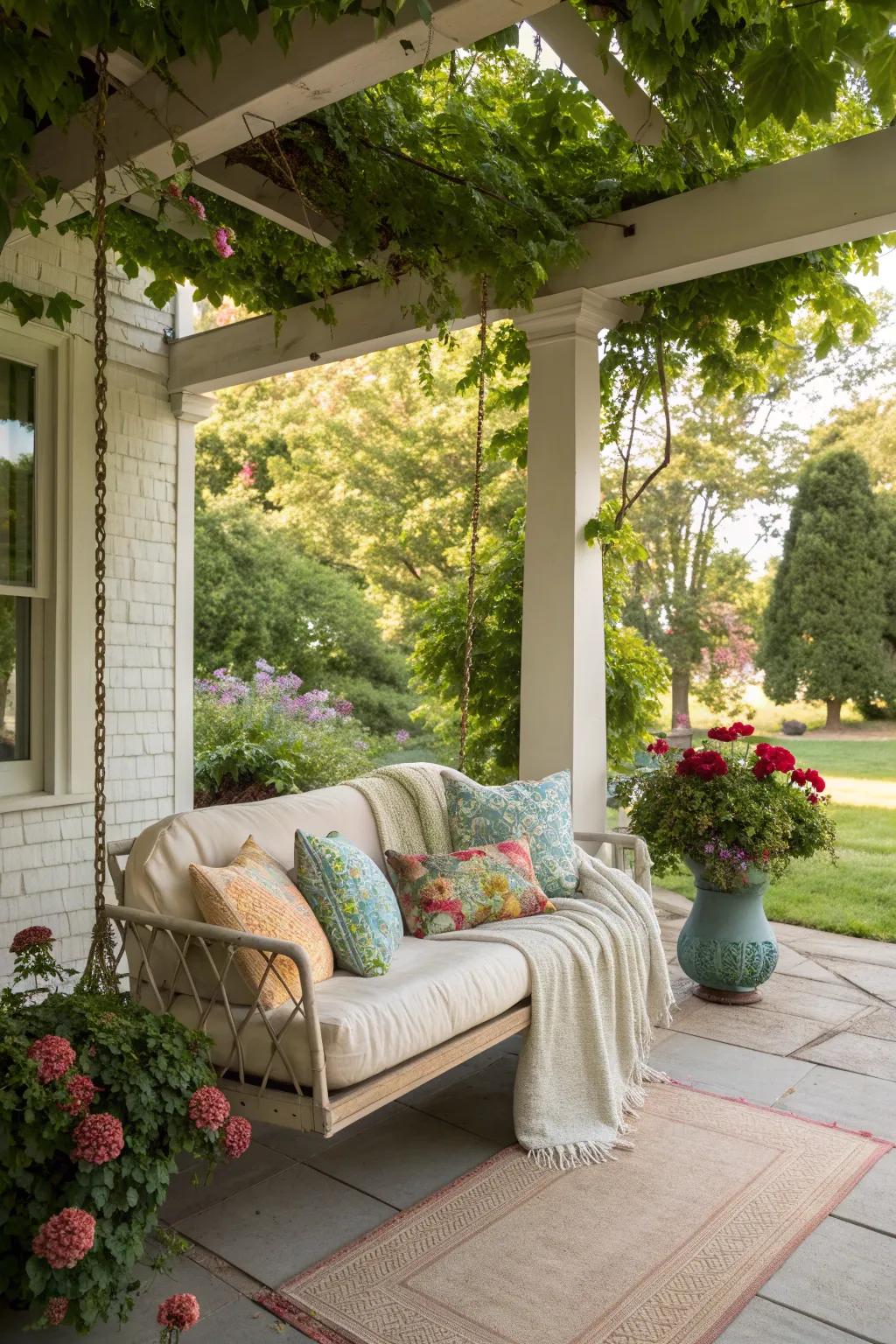 A cozy porch swing perfect for unwinding.