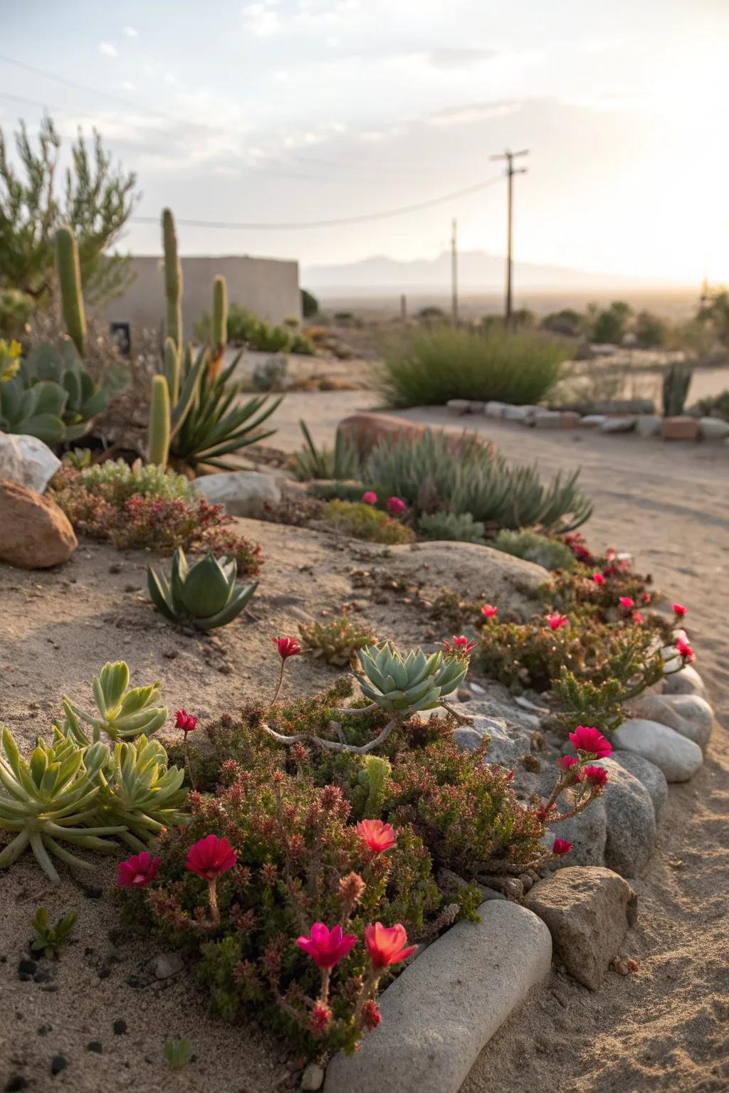 Portulaca and succulents create a sustainable and beautiful garden.