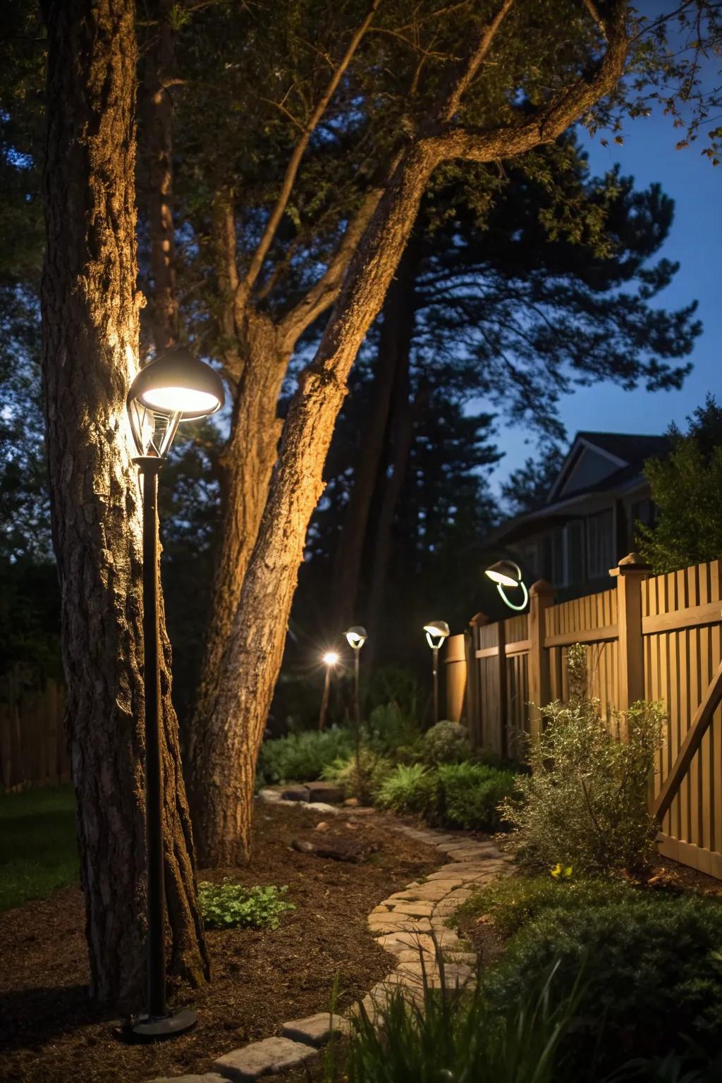 Adjustable spotlights allow you to highlight your garden's best features.