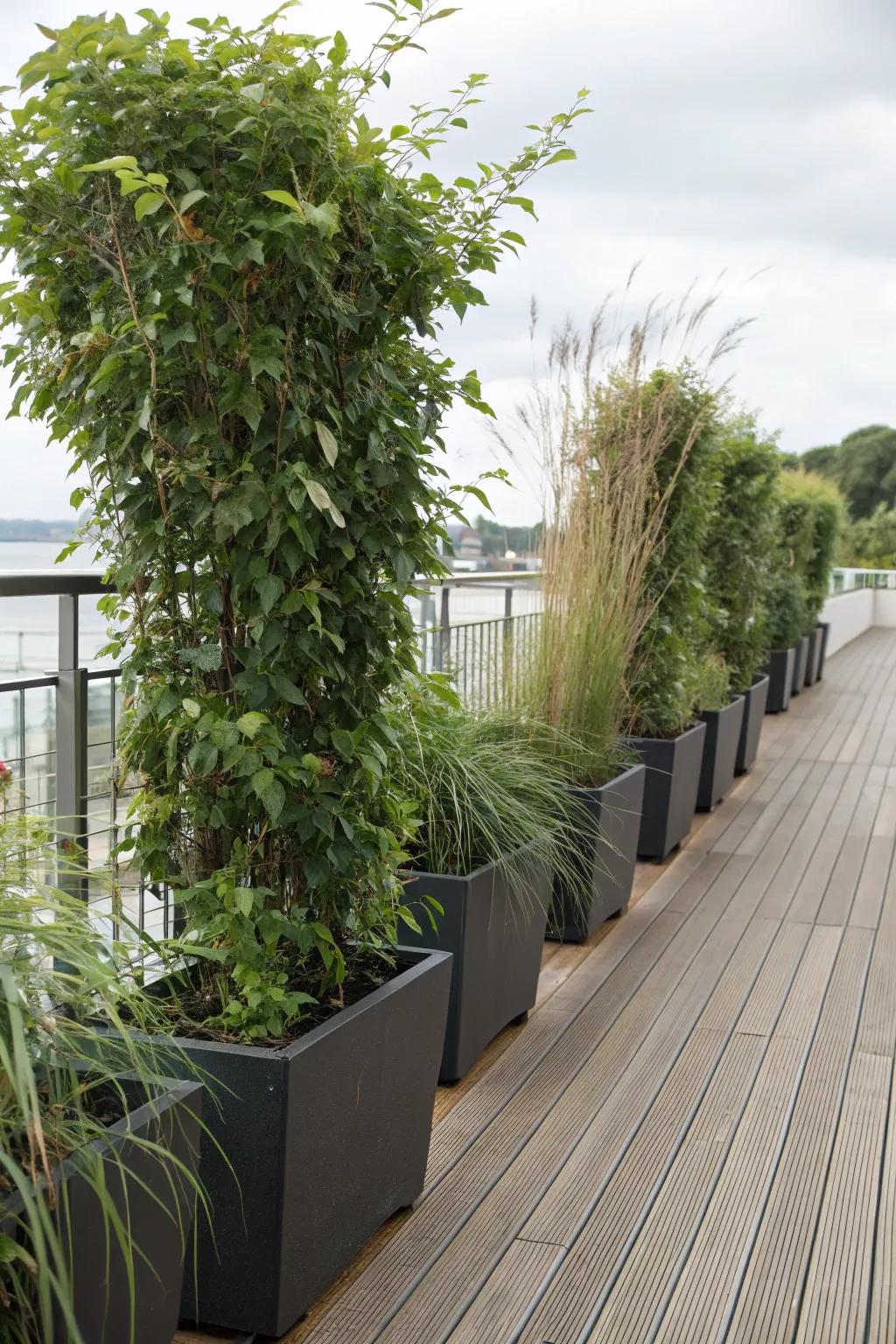 Enjoy versatile privacy with strategically placed planters.