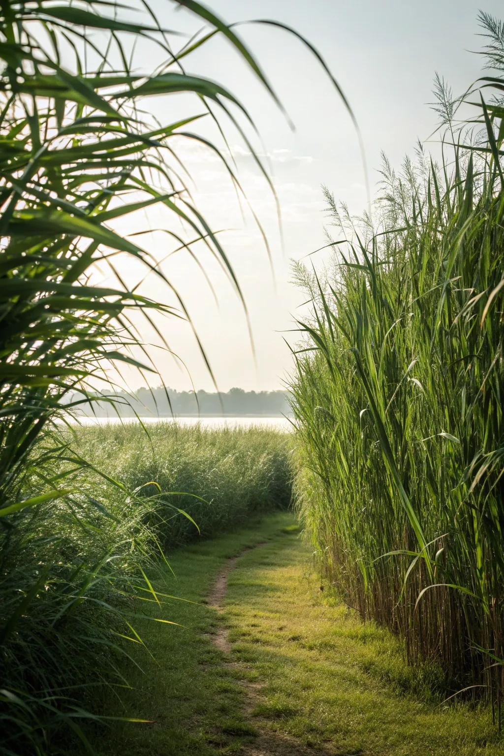 Tall grasses form a natural and flowing privacy curtain between homes.