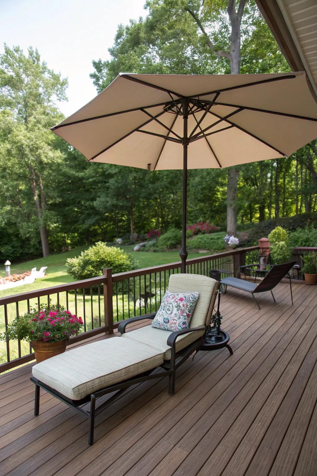 A large umbrella offers shade and a touch of privacy.