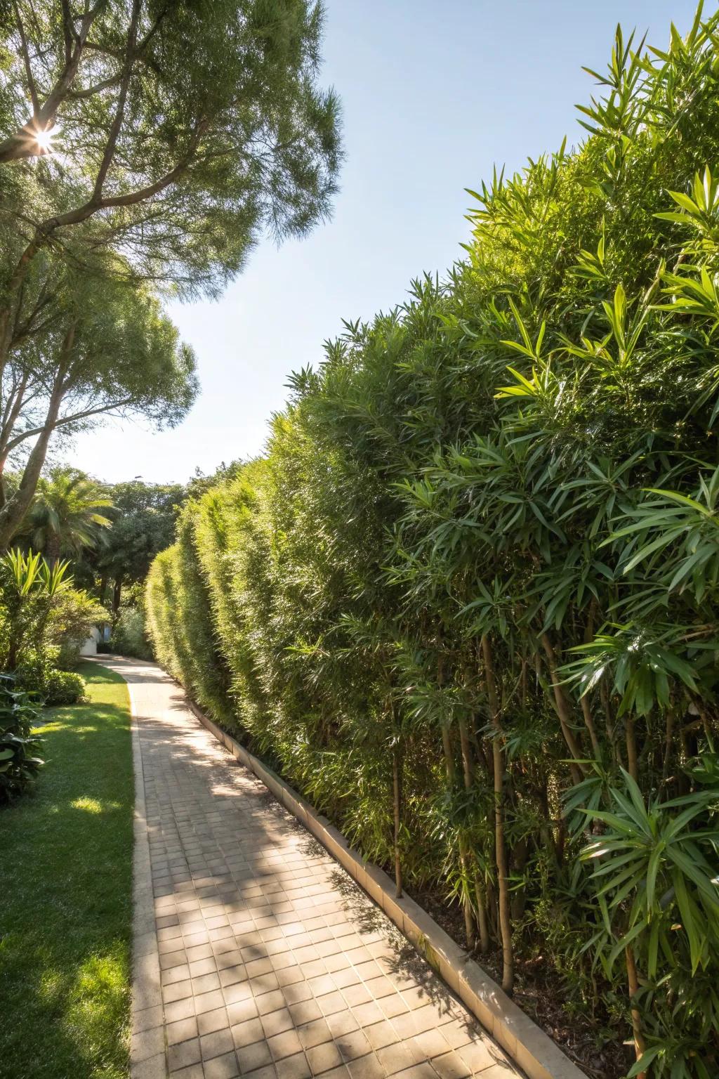 Podocarpus trees thrive in warm climates, offering lush privacy.