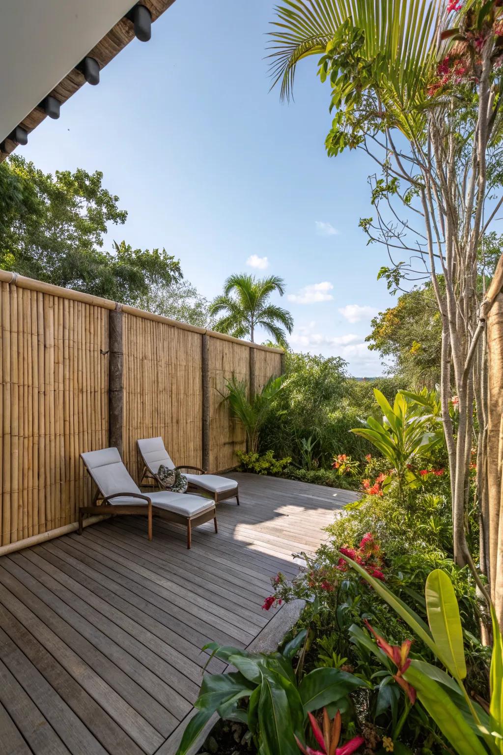 Bamboo walls add natural charm and privacy.