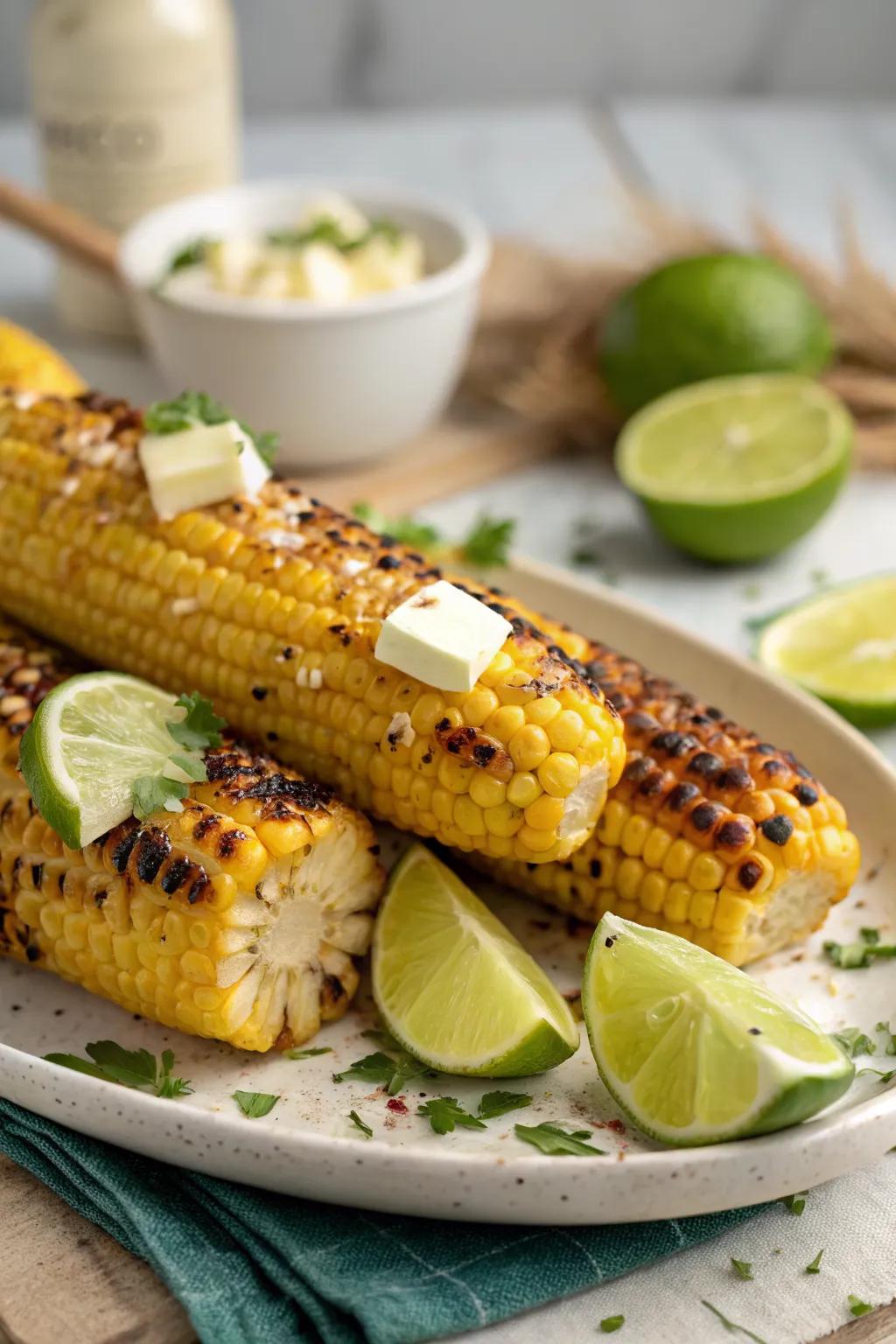Sweet and buttery grilled corn on the cob.