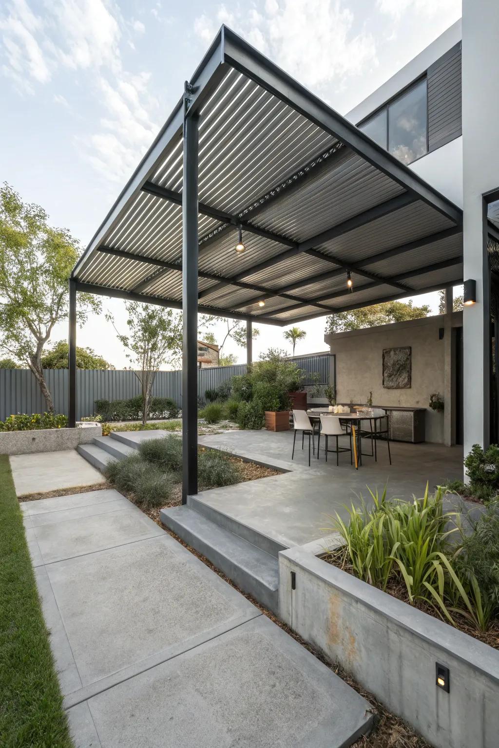 A metal sheet canopy offering a contemporary look.