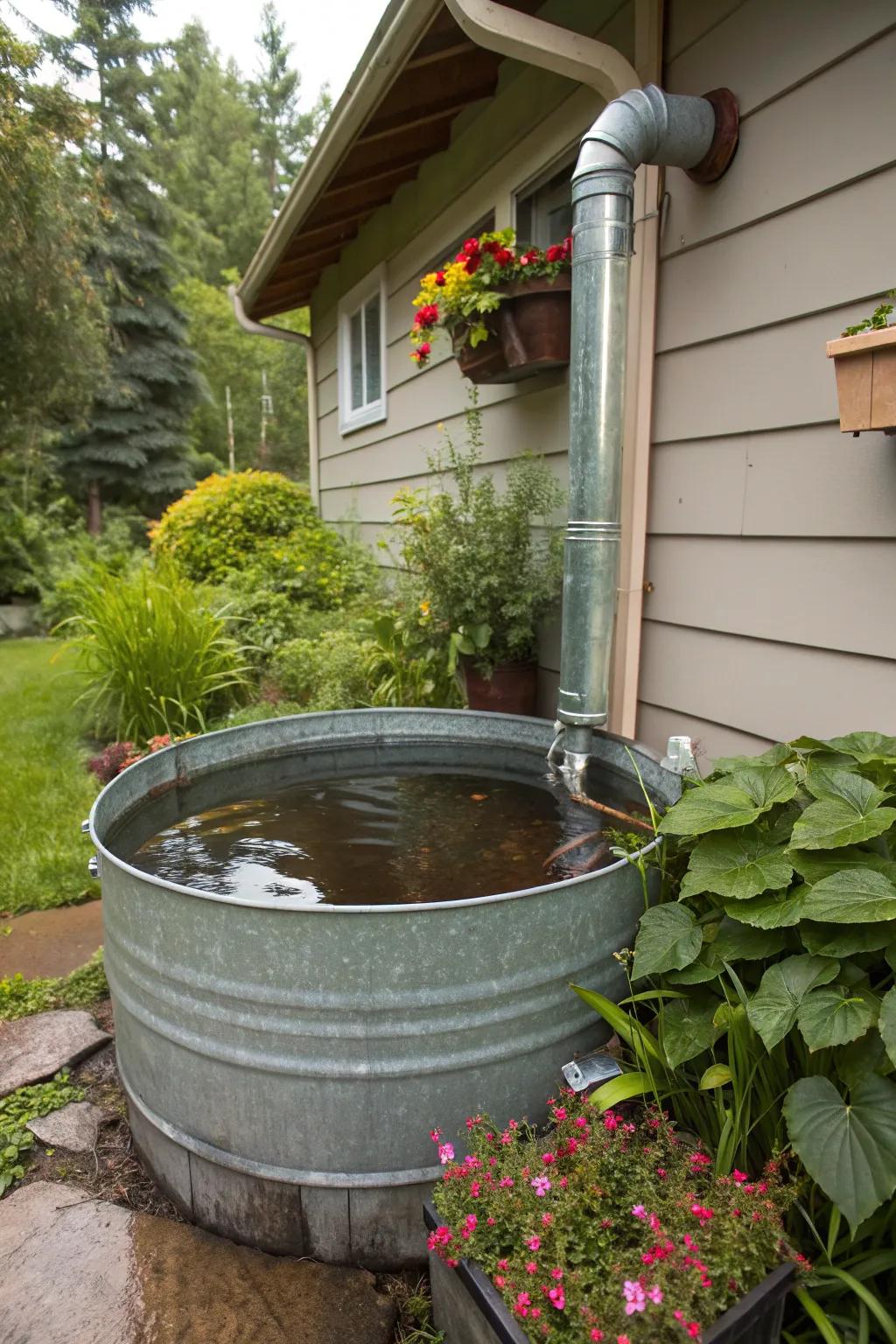 Collect rainwater stylishly with a stock tank.