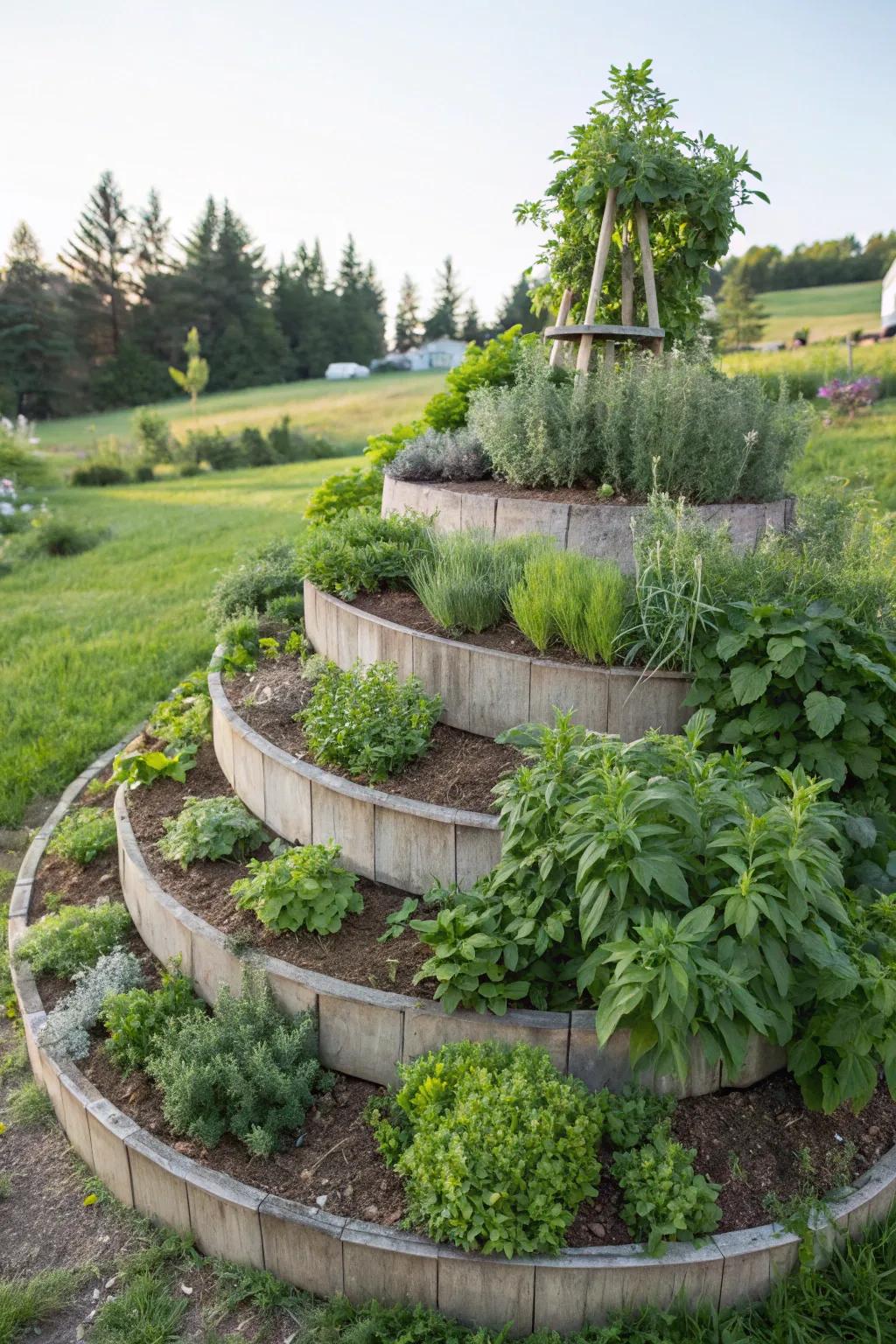 An efficient and attractive herb spiral garden.