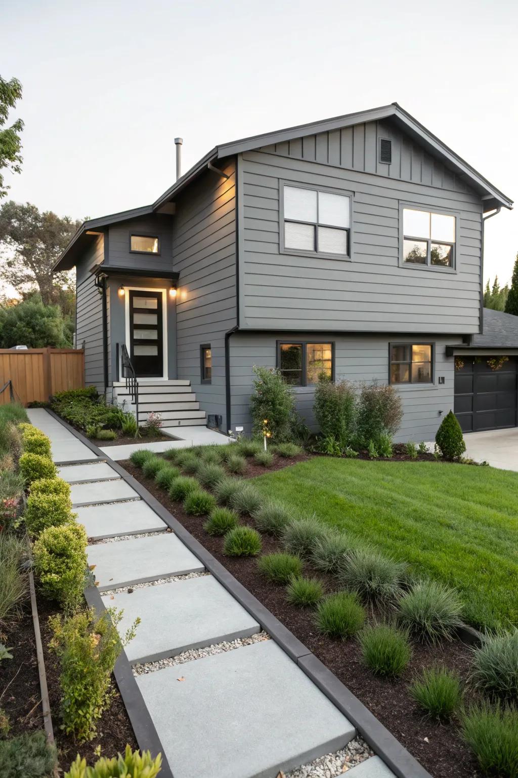 Monochromatic color schemes create a sleek and modern facade.