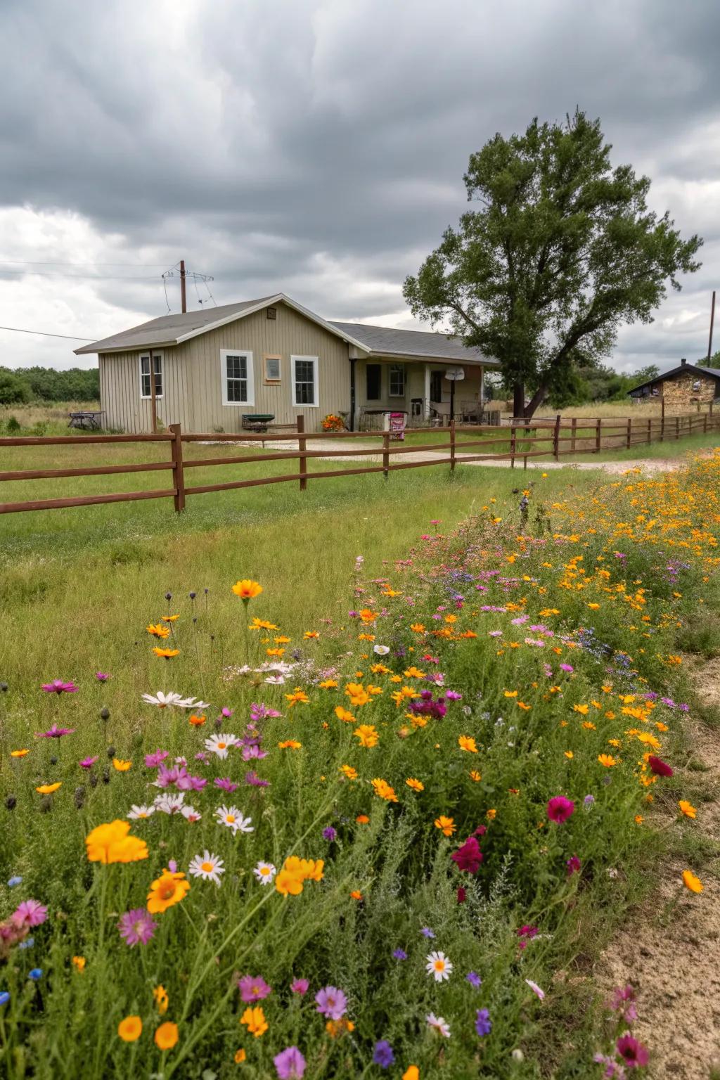 A wildflower meadow adds natural beauty and attracts pollinators.