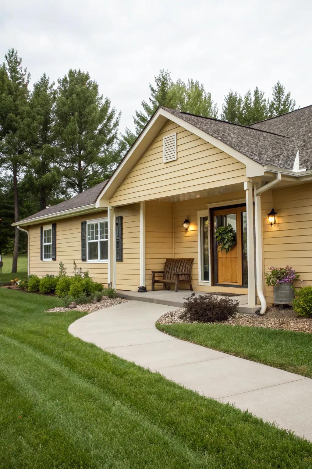 Warm neutrals create a cozy and welcoming exterior.