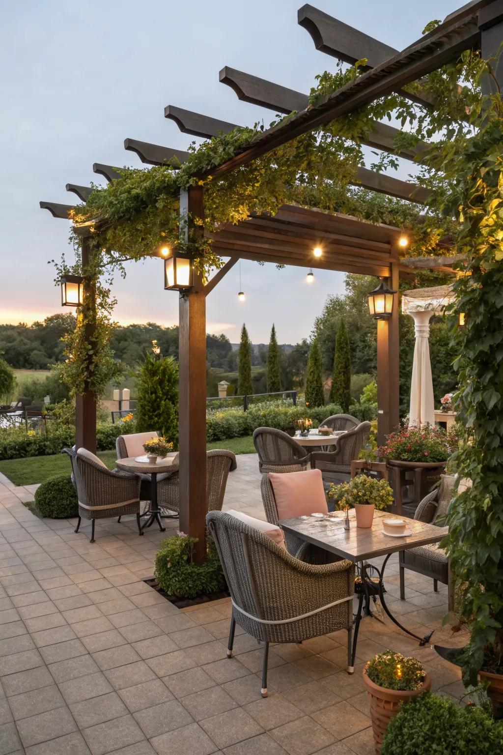 A flexible outdoor space with a freestanding pergola.