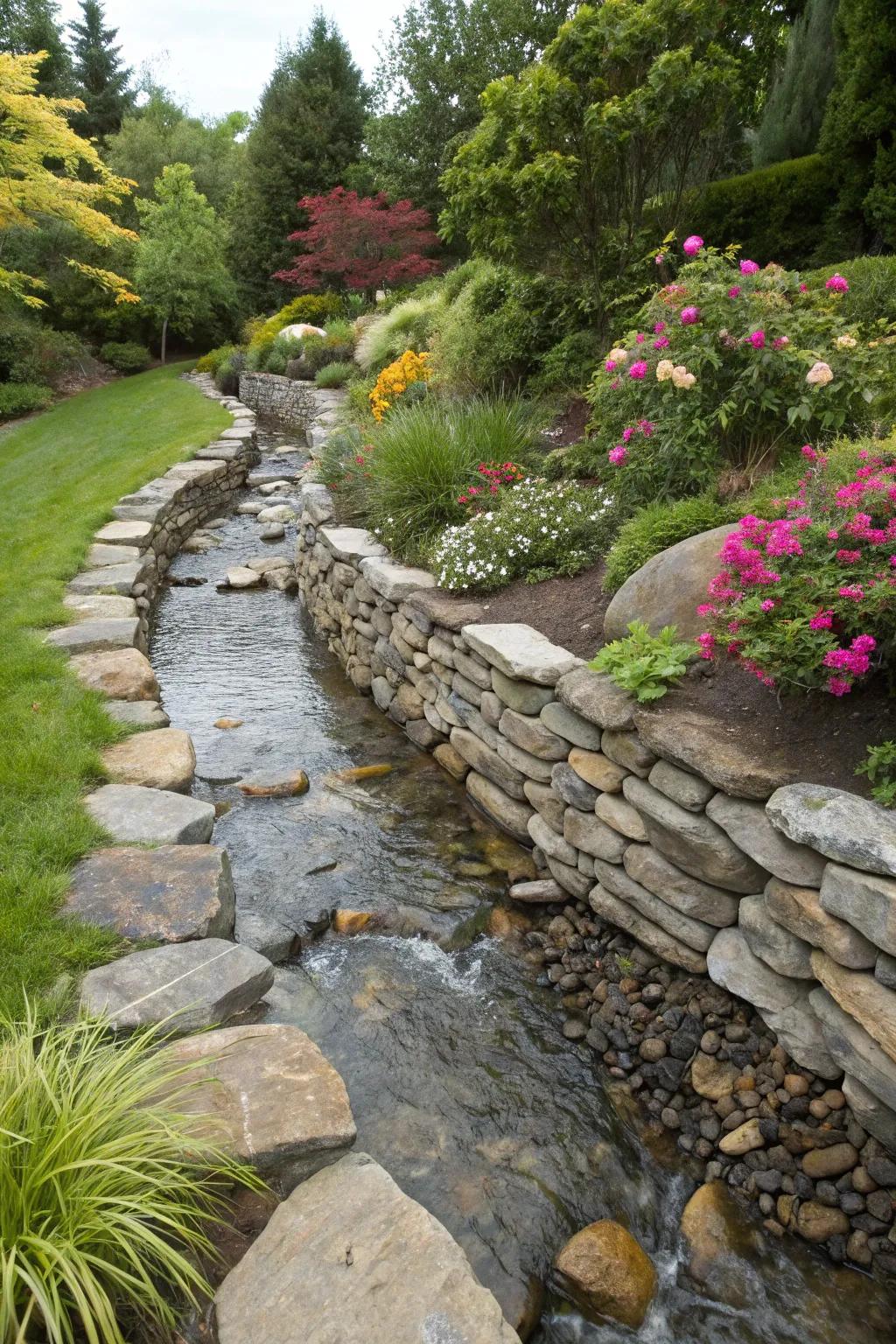 Manage rainwater with a stunning natural stone stream bed.