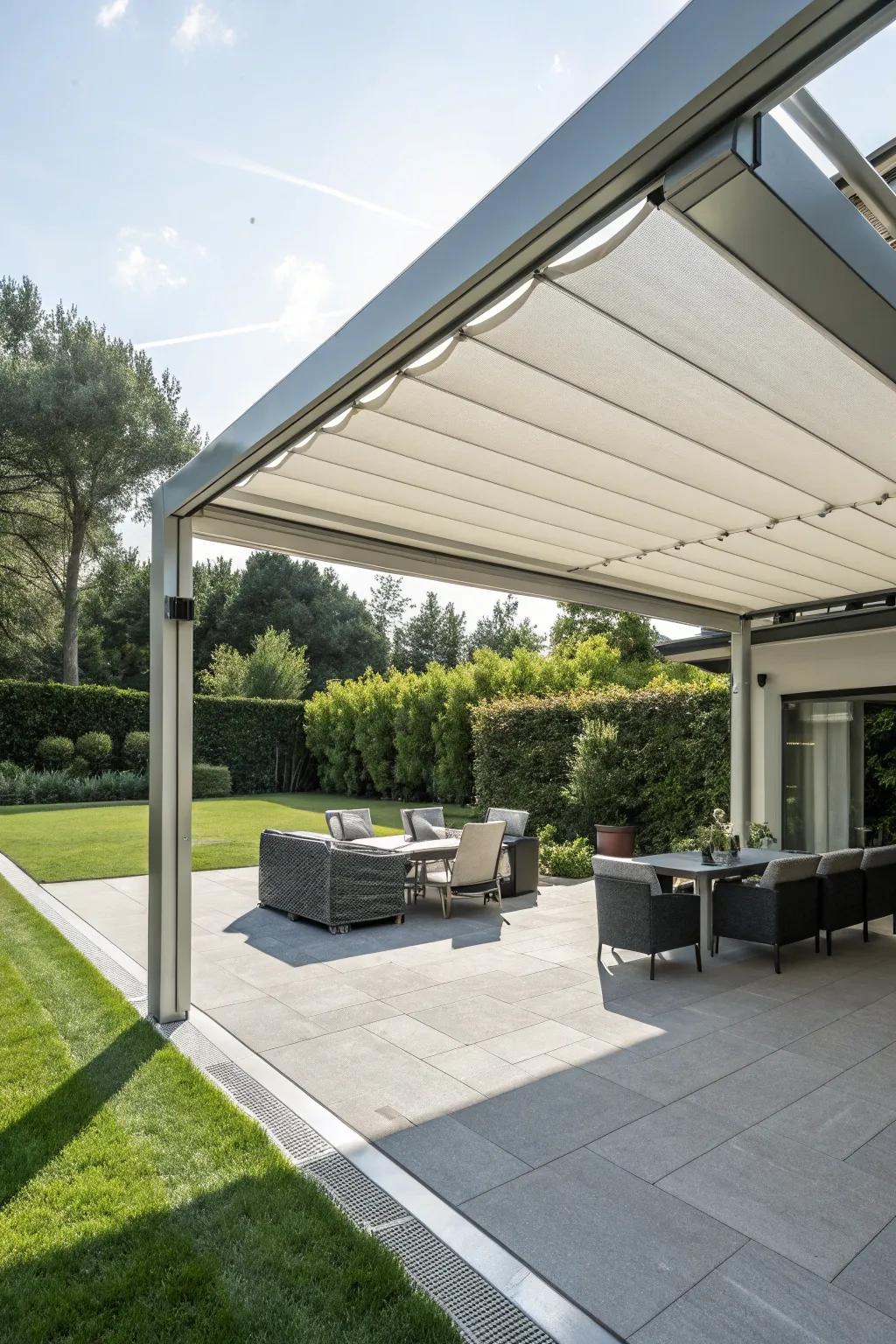 Effortless control with a motorized pergola cover.