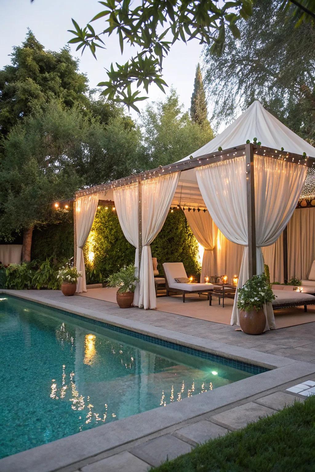 A marquee providing a resort-like atmosphere to the pool.