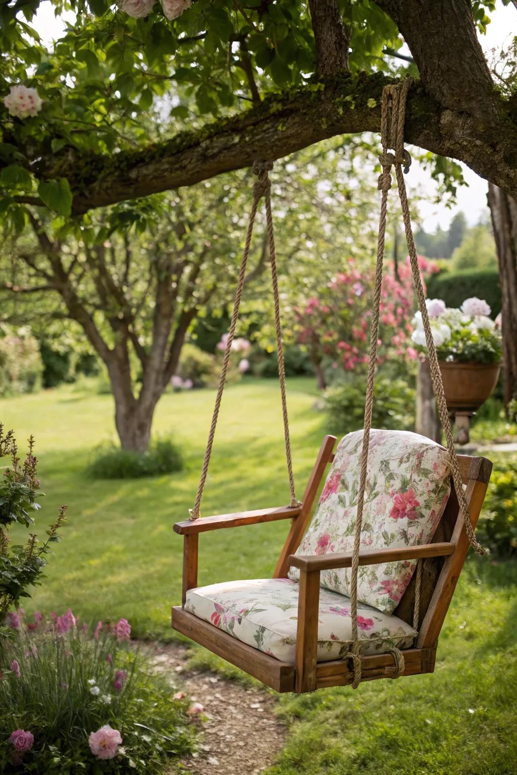 Whimsical retro swing chair for unique seating.