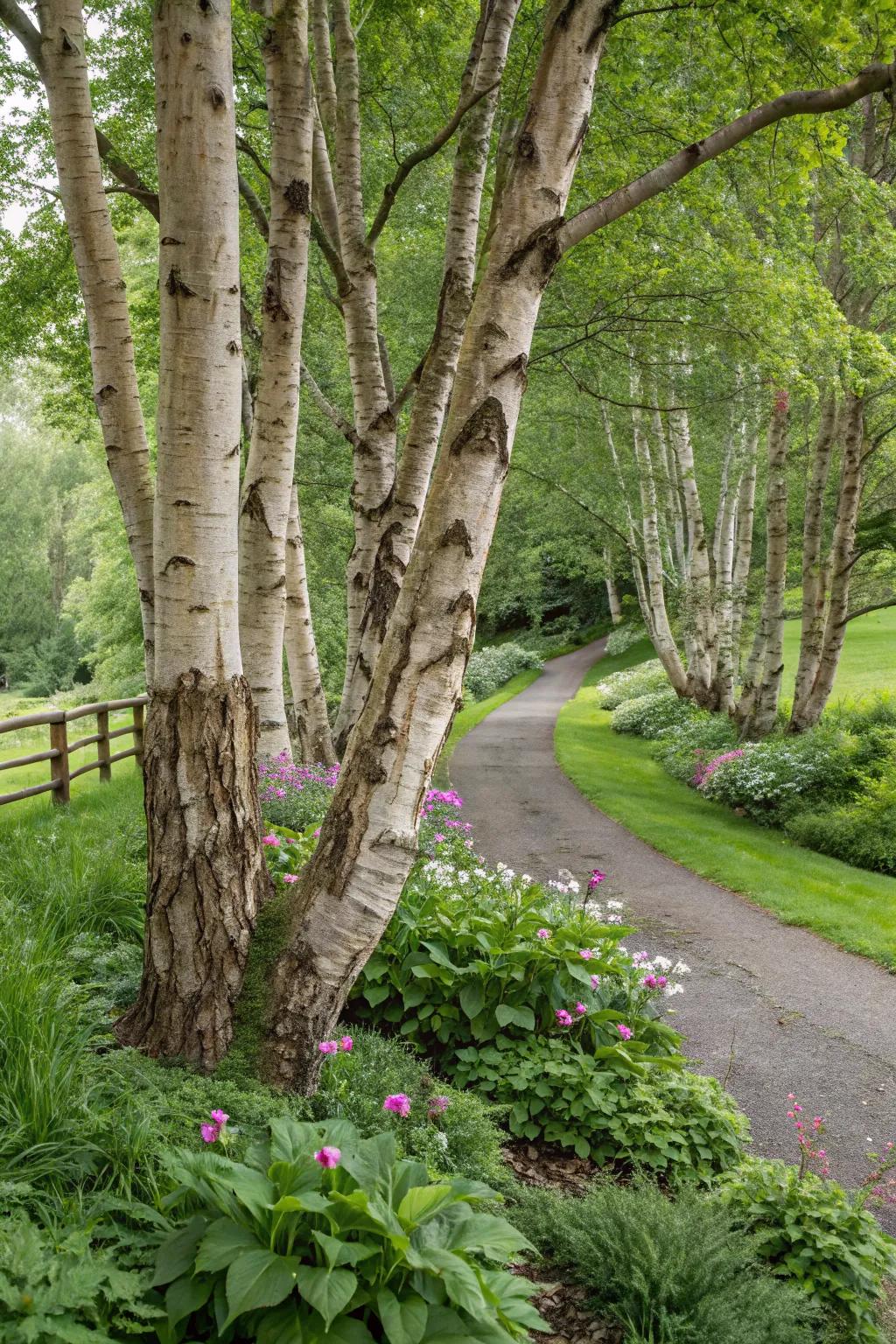 Create a striking feature with clustered birches.