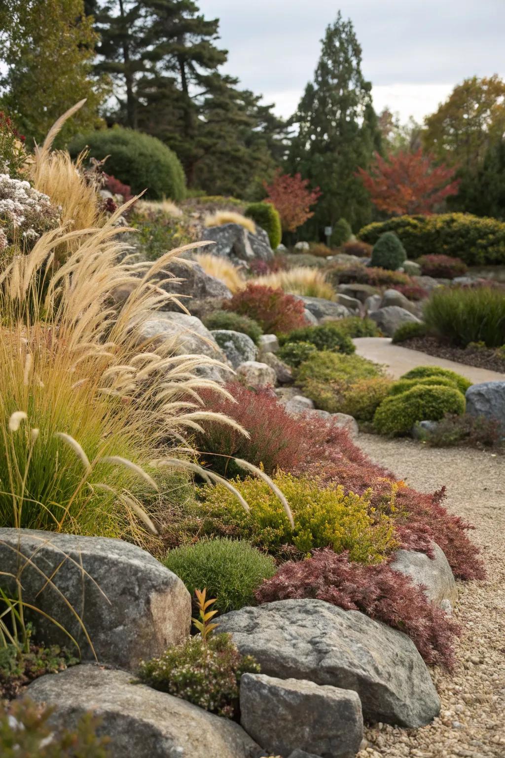 Ornamental grasses bring elegance and movement to the garden.