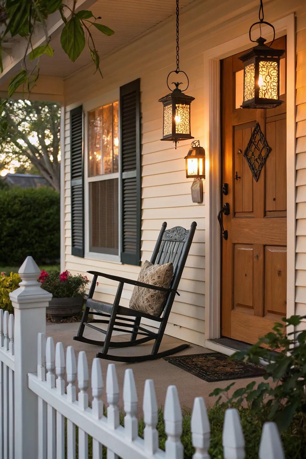 Add a touch of charm with lanterns around your rocking chair.