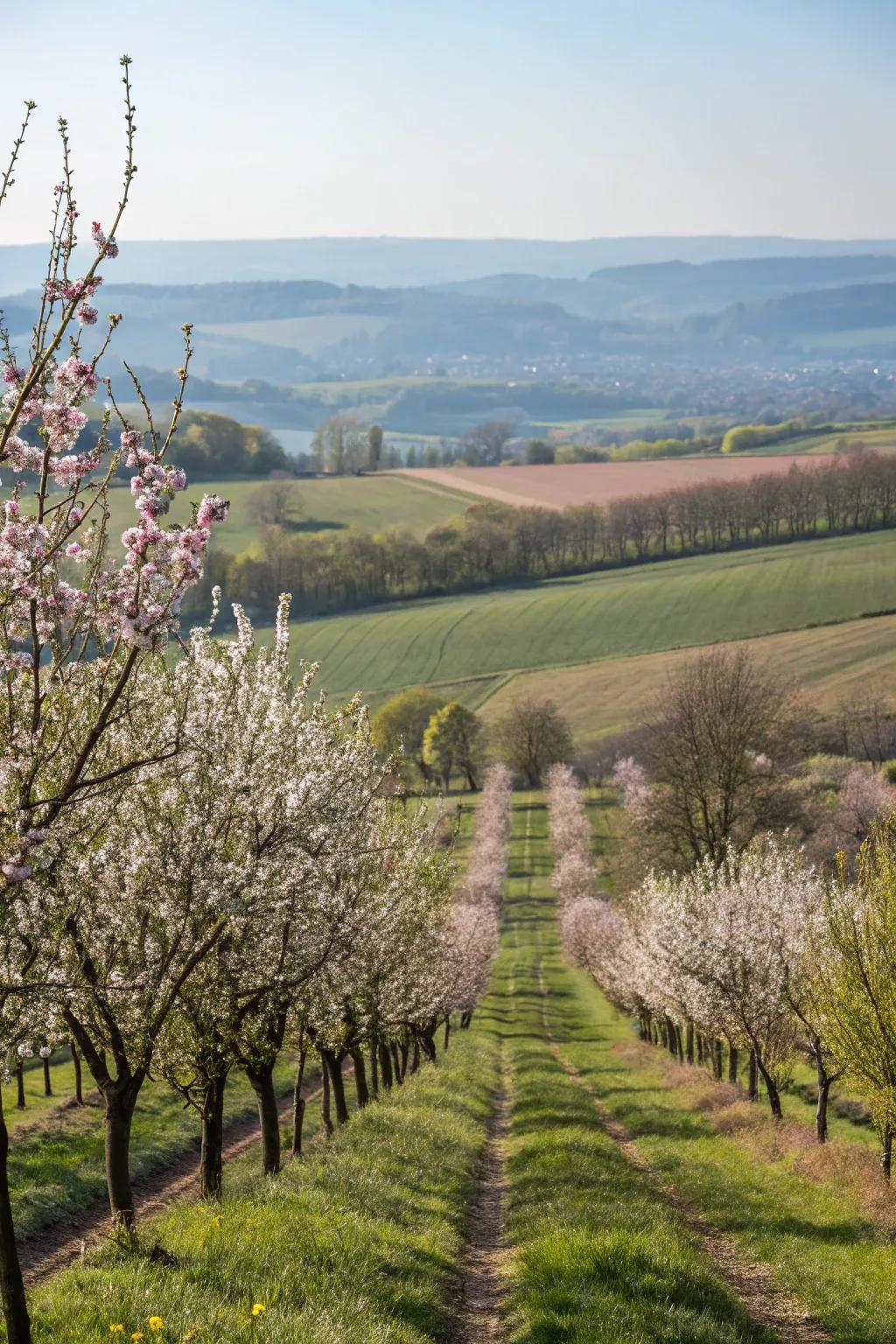 Orchard trees offer beauty and bounty in rural landscapes.