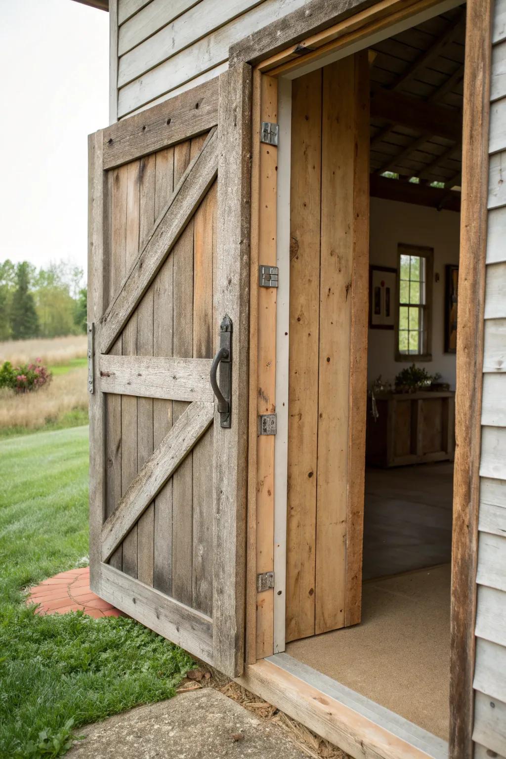 Barn door styles bring farm charm to your entrance.