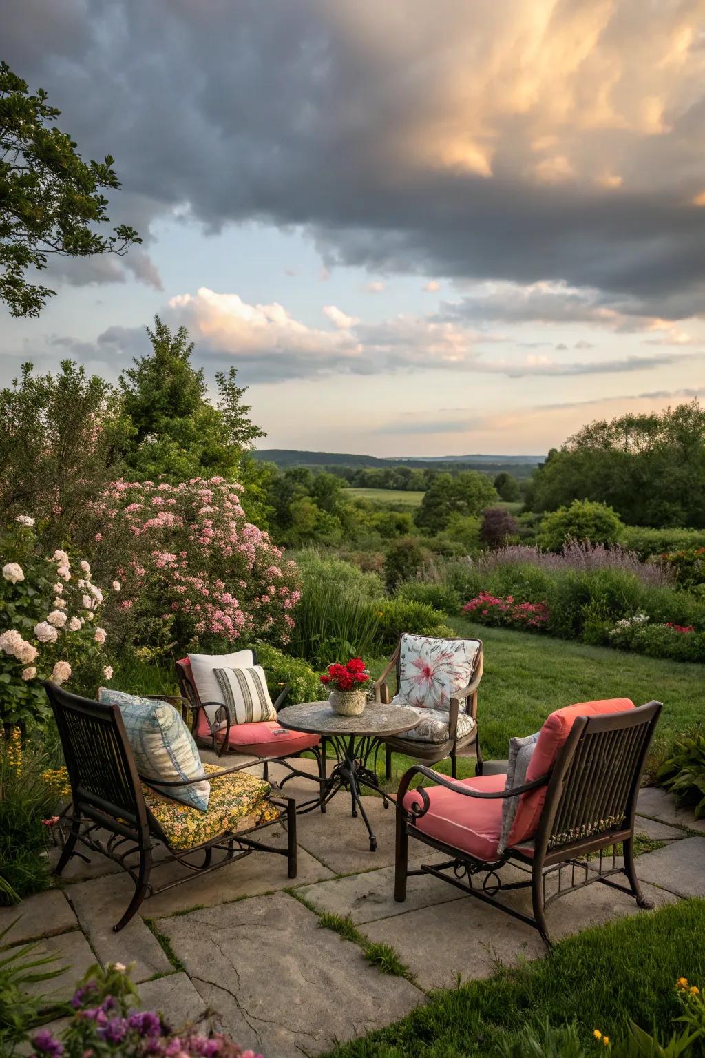Intimate seating corners offer a private garden escape.