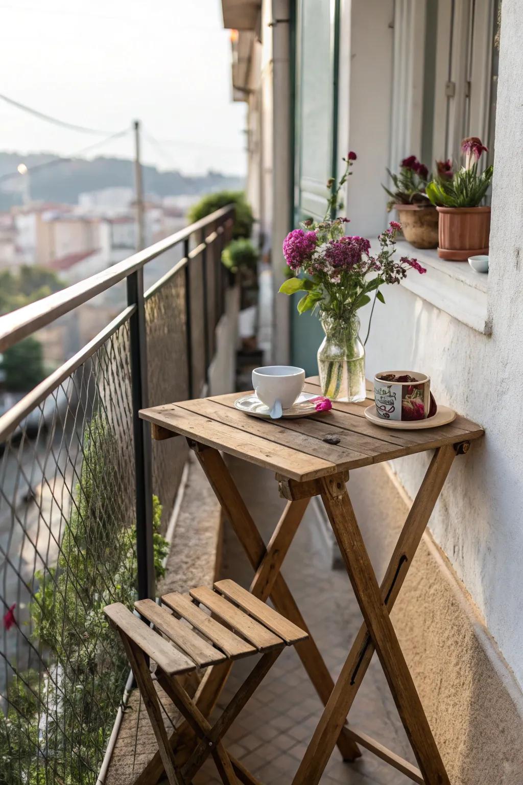 A practical folding table that combines rustic aesthetics with functionality.