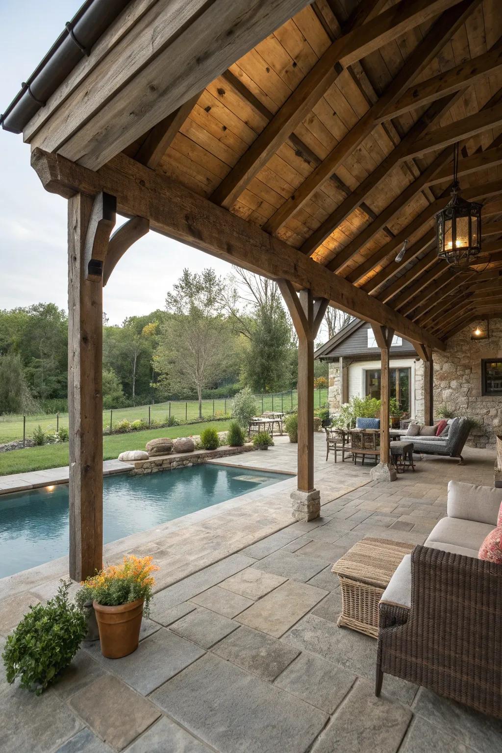 A covered patio extends the use of your pool house.