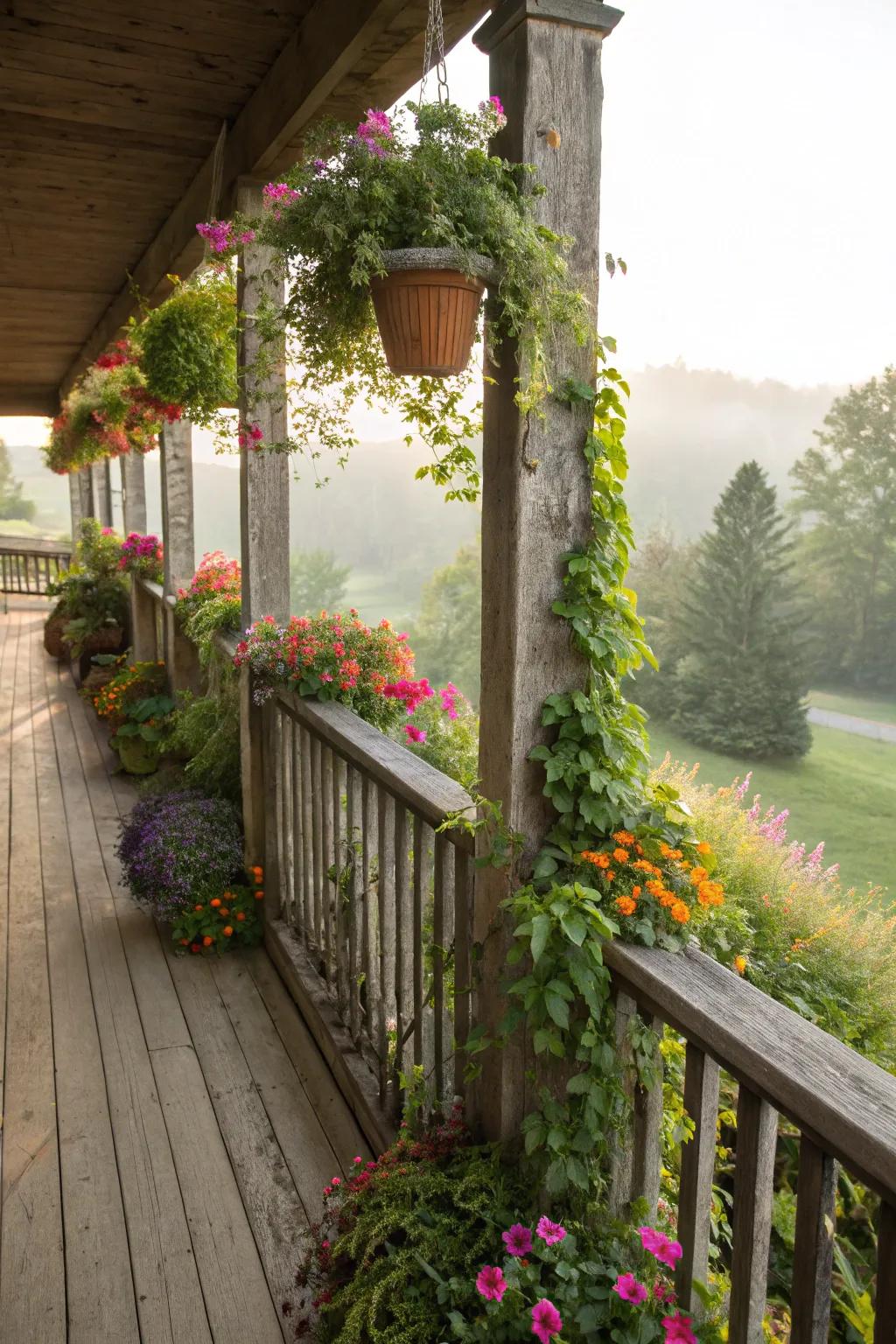 Vertical gardens transform railings into lush green features.