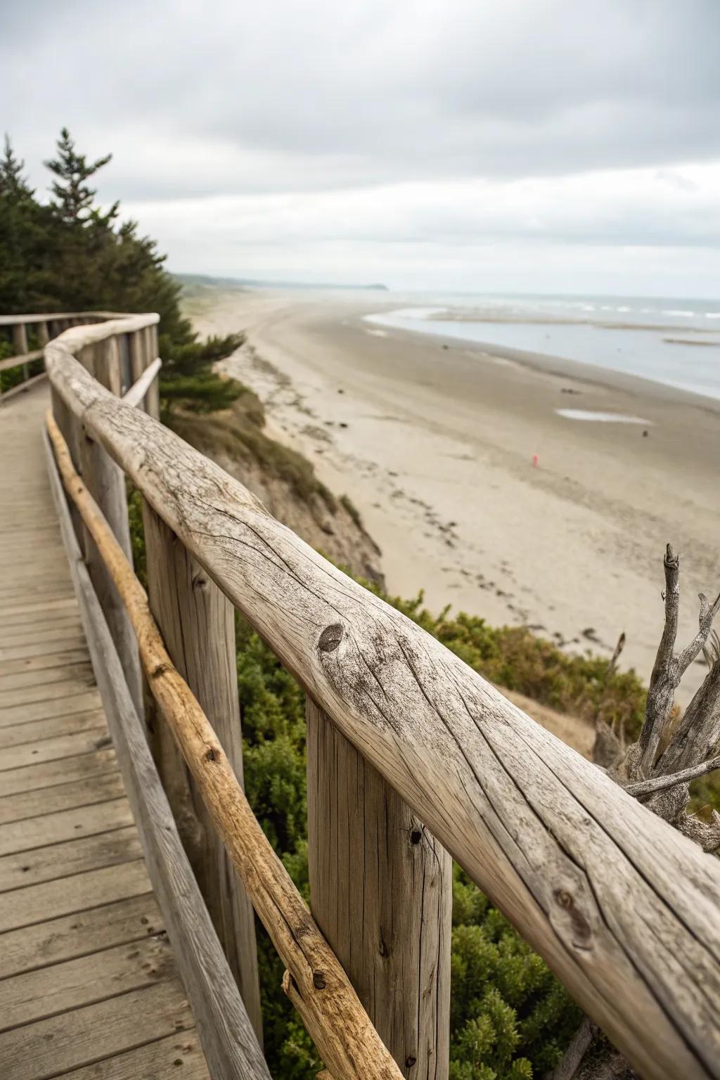 Driftwood railings add a unique beachy charm to your deck.