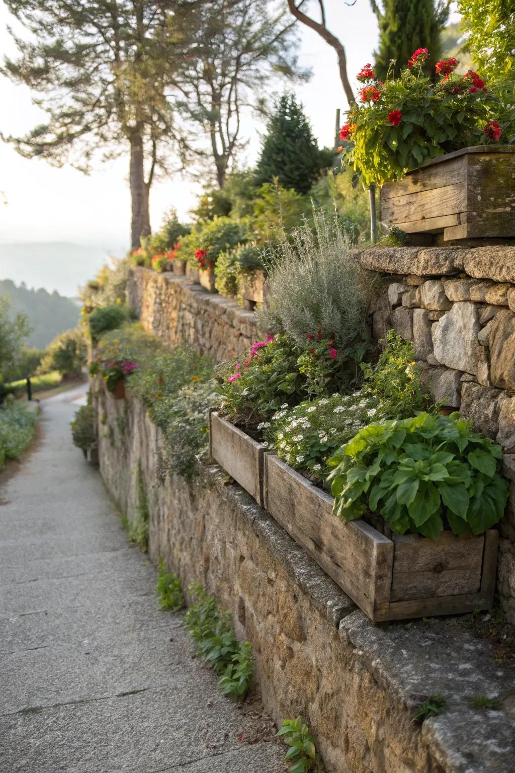 Functional beauty with planter walls.