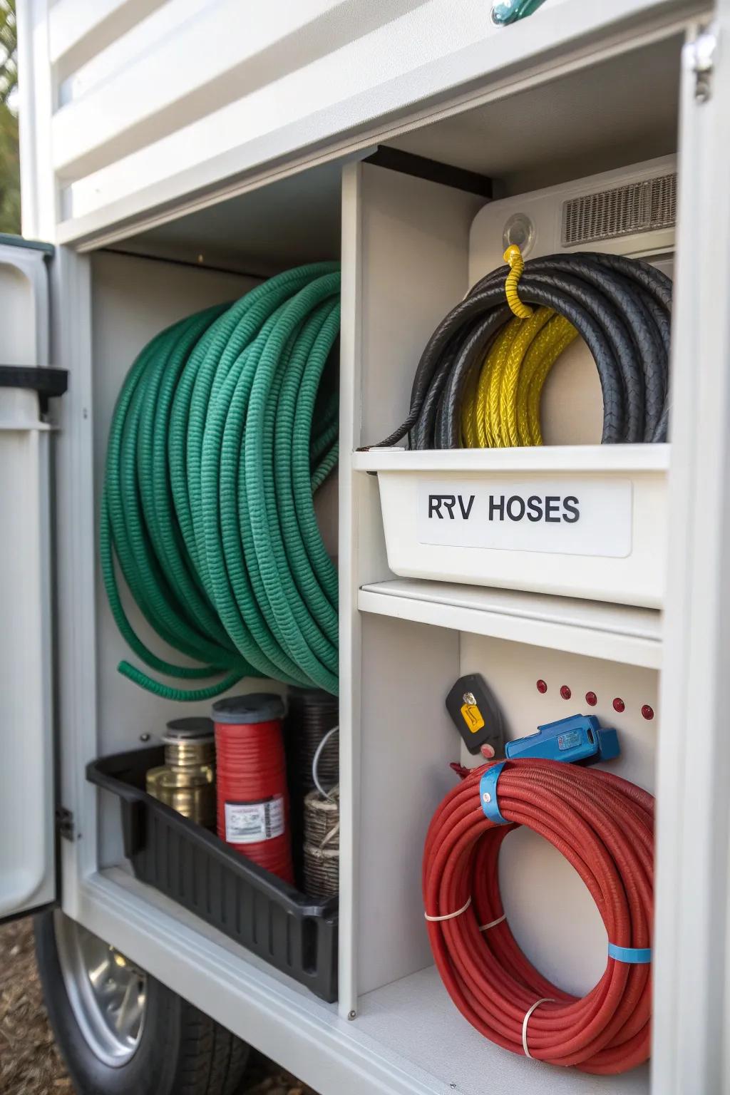 Cord organizers keep hoses orderly and accessible.