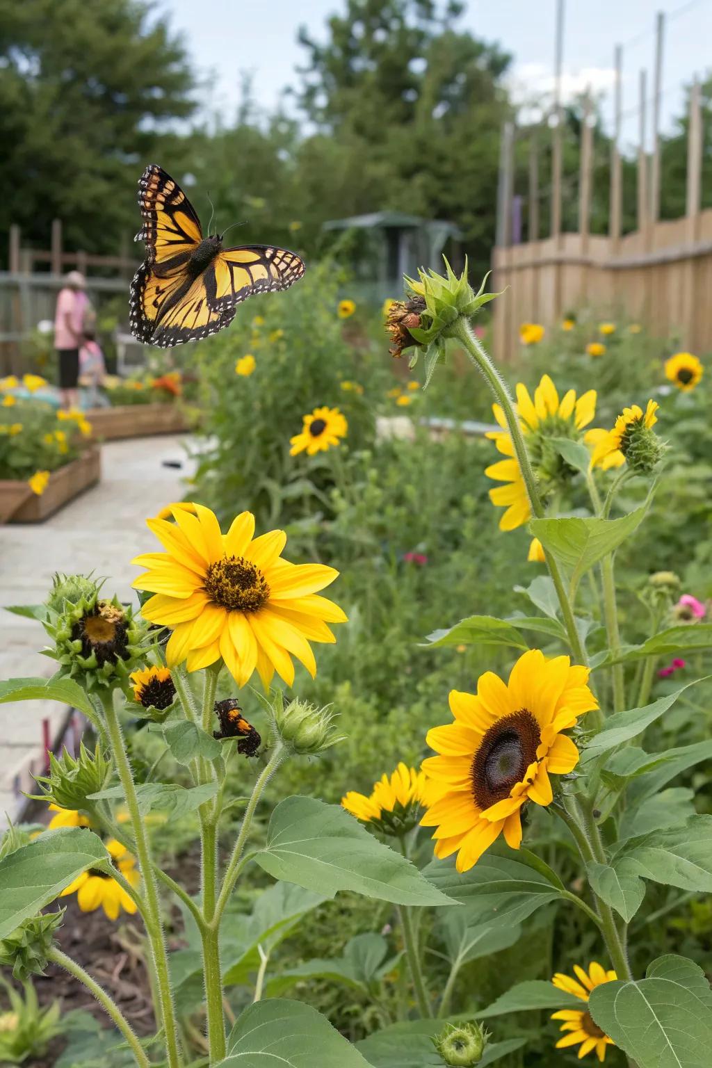 Butterflies and bees bring life and movement to the sensory garden.