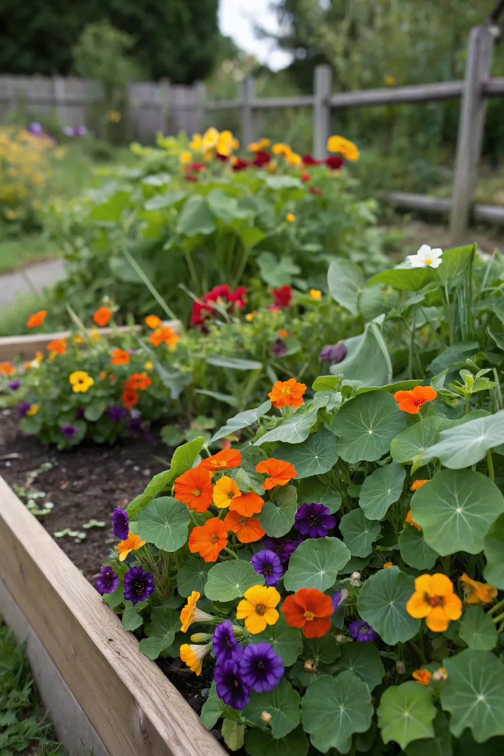 Edible flower beds offering a taste sensation and visual appeal.