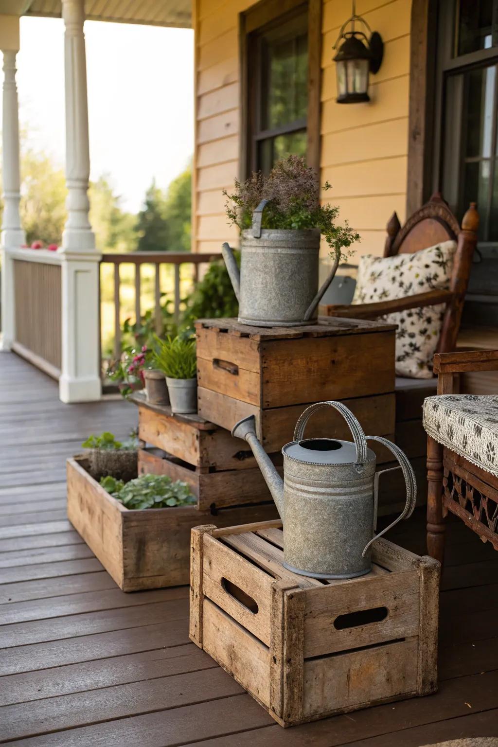 Repurposed vintage finds add character to your shabby chic porch.