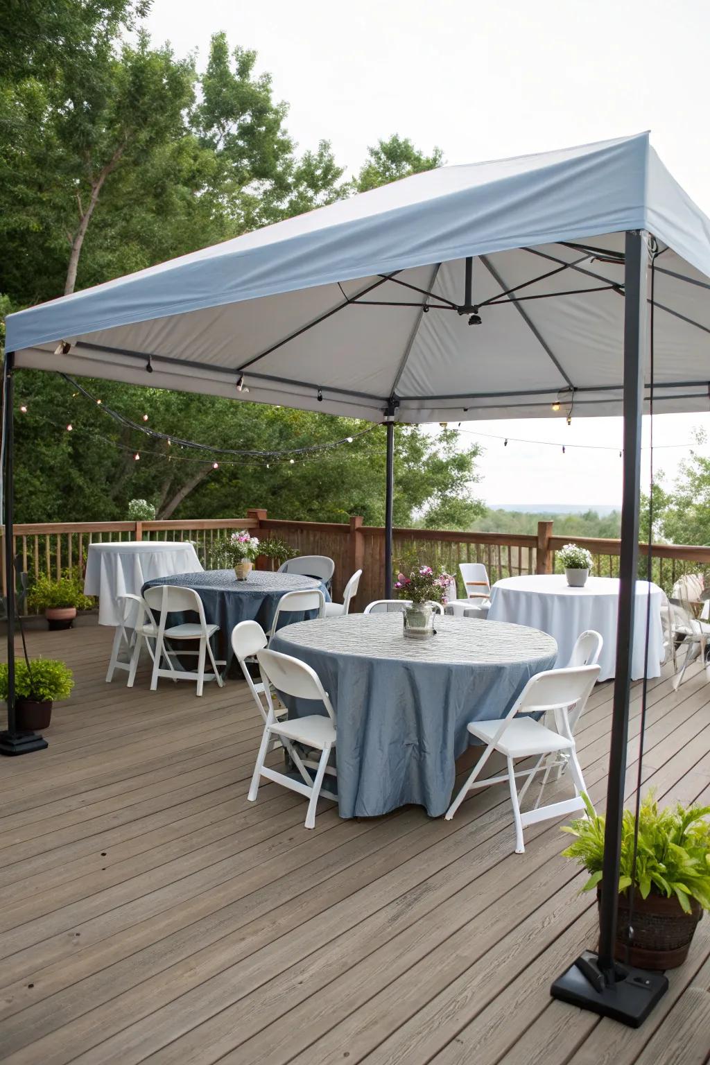 Pop-up canopies offer quick and easy shade for events.