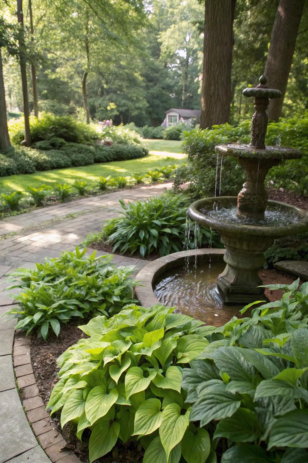 Water features add tranquility and attract wildlife.