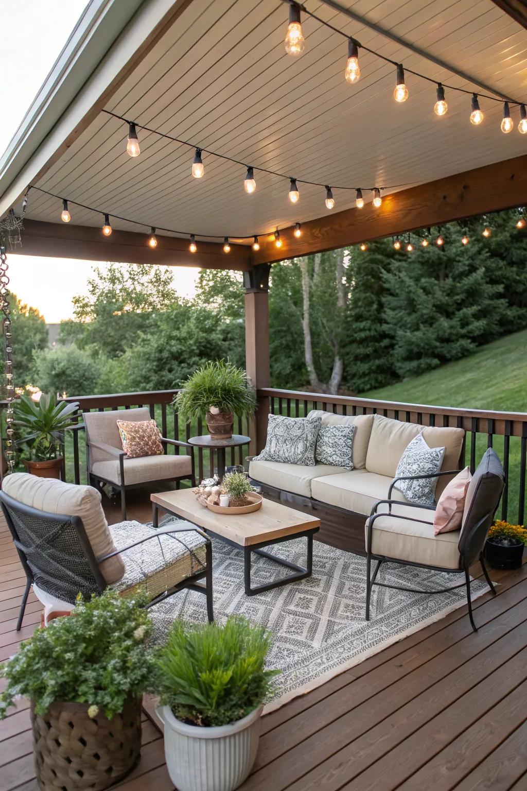 Underdeck spaces provide hidden retreats for cool and shaded relaxation.