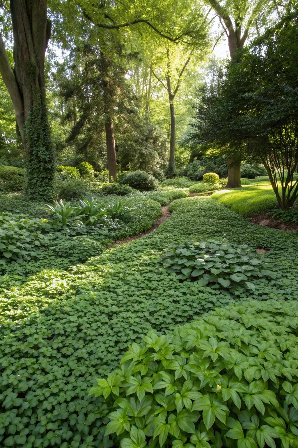 Ground covers create a lush, low-maintenance garden floor.