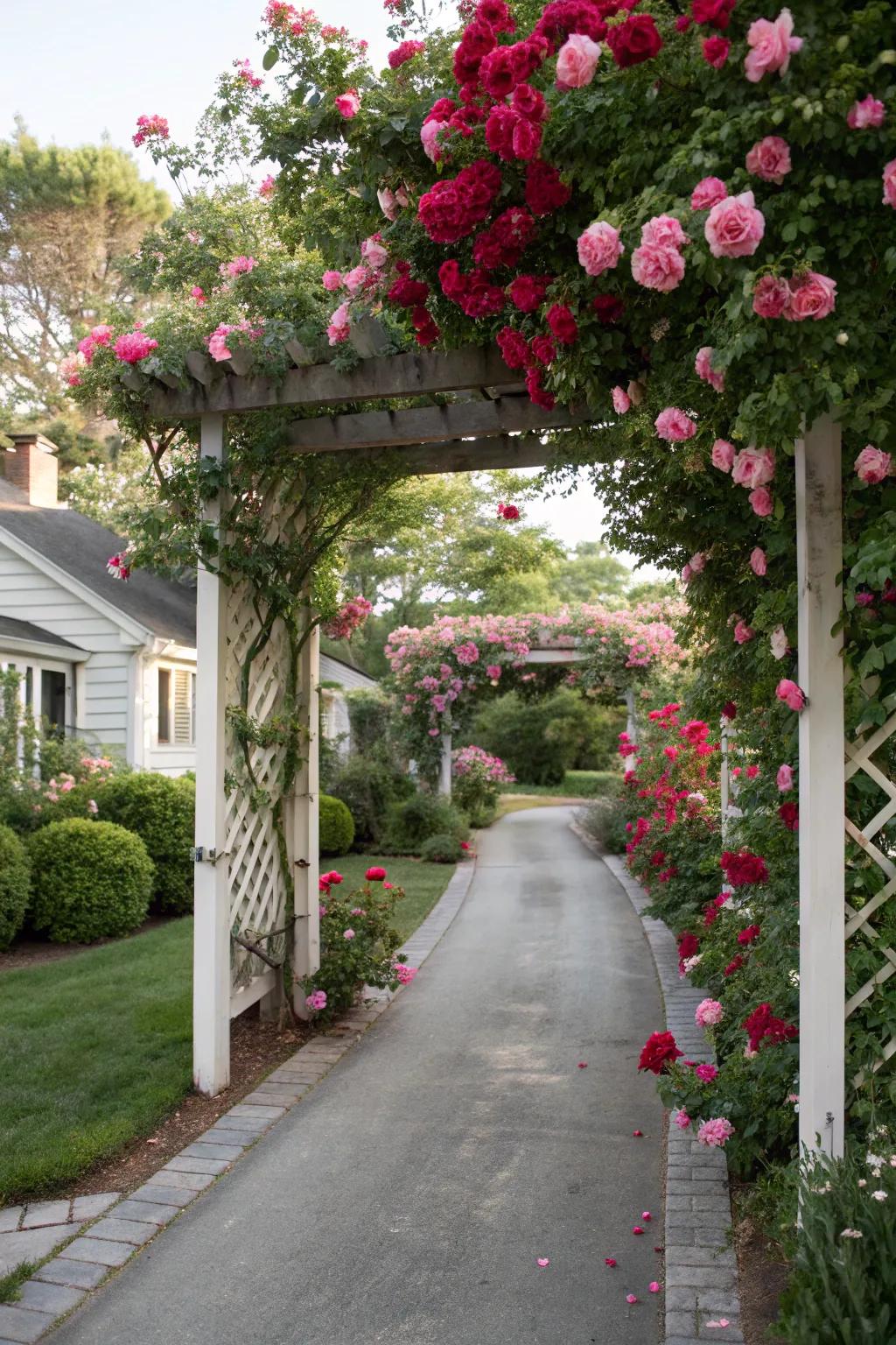 A trellis with climbing plants adds beauty and function.