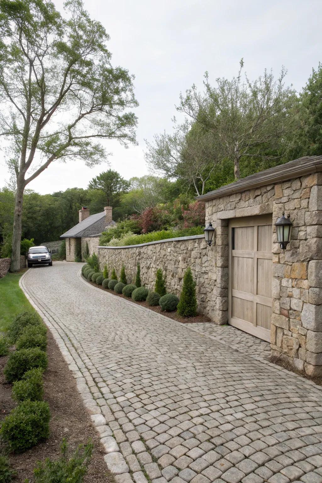 Stone walls add a rustic and timeless elegance to shared driveways.