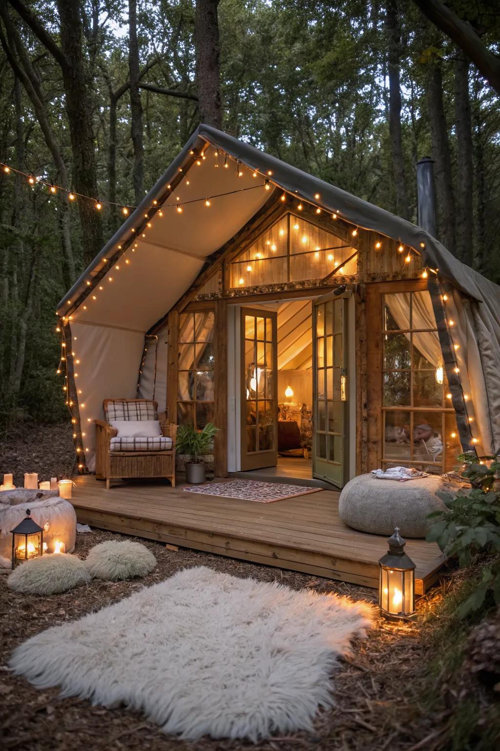 A luxurious glamping retreat in a shed cabin